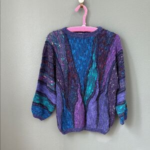 Mariea Kim Knit Long Sweater Pullover Purple Sparkle Womens Small